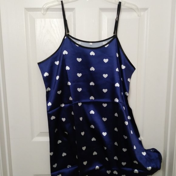 Navy Blue White Hearts Night Gown XL Size 12 in USA - Picture 16 of 16